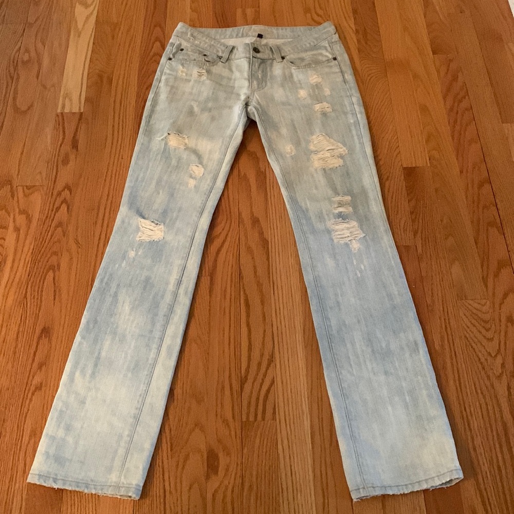 LF CARMAR Light Wash Wide Leg Distressed Jeans